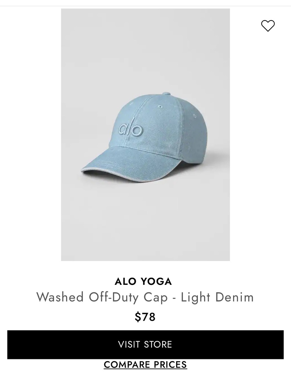 New ALO Washed Off-Duty Cap - Light Denim Blue